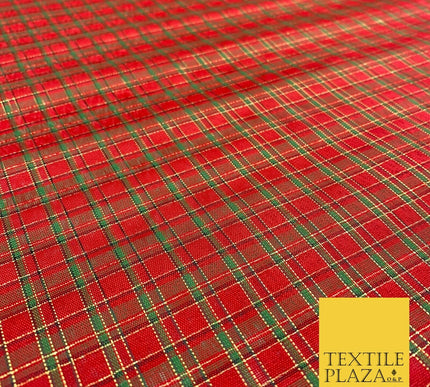 High Quality Red Green Metallic Gold Tartan Taffeta Fabric Festive Scottish 1779