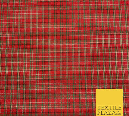 High Quality Red Green Metallic Gold Tartan Taffeta Fabric Festive Scottish 1779