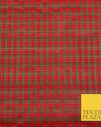 High Quality Red Green Metallic Gold Tartan Taffeta Fabric Festive Scottish 1779