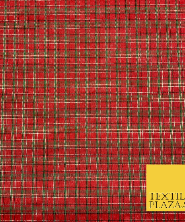 High Quality Red Green Metallic Gold Tartan Taffeta Fabric Festive Scottish 1779