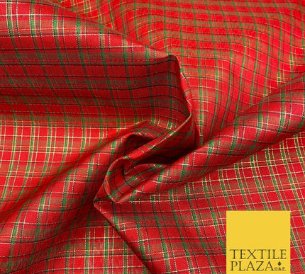 High Quality Red Green Metallic Gold Tartan Taffeta Fabric Festive Scottish 1779