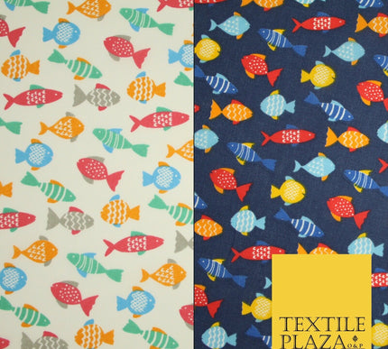 Multicolour Small Swimming Fish Printed Poly Cotton Fabric Polycotton Mask 45"