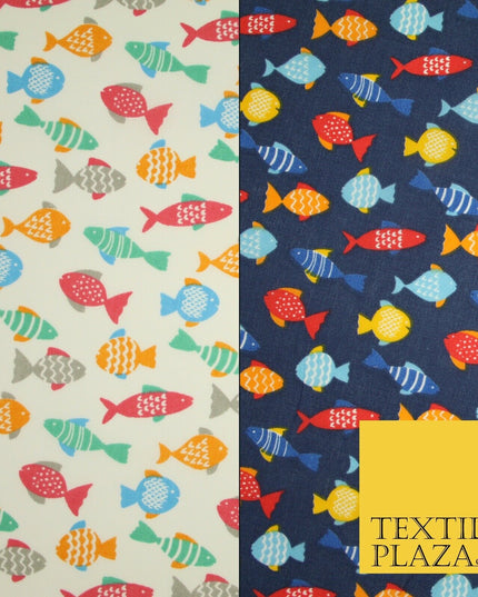 Multicolour Small Swimming Fish Printed Poly Cotton Fabric Polycotton Mask 45"