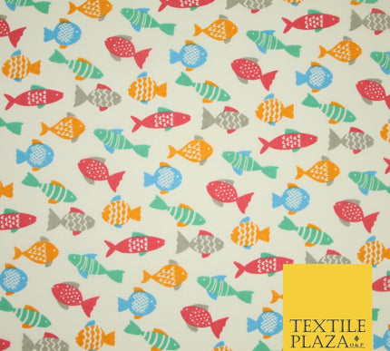 Multicolour Small Swimming Fish Printed Poly Cotton Fabric Polycotton Mask 45"