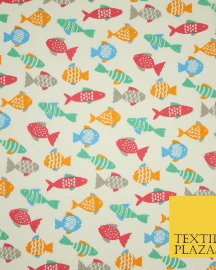 Multicolour Small Swimming Fish Printed Poly Cotton Fabric Polycotton Mask 45"
