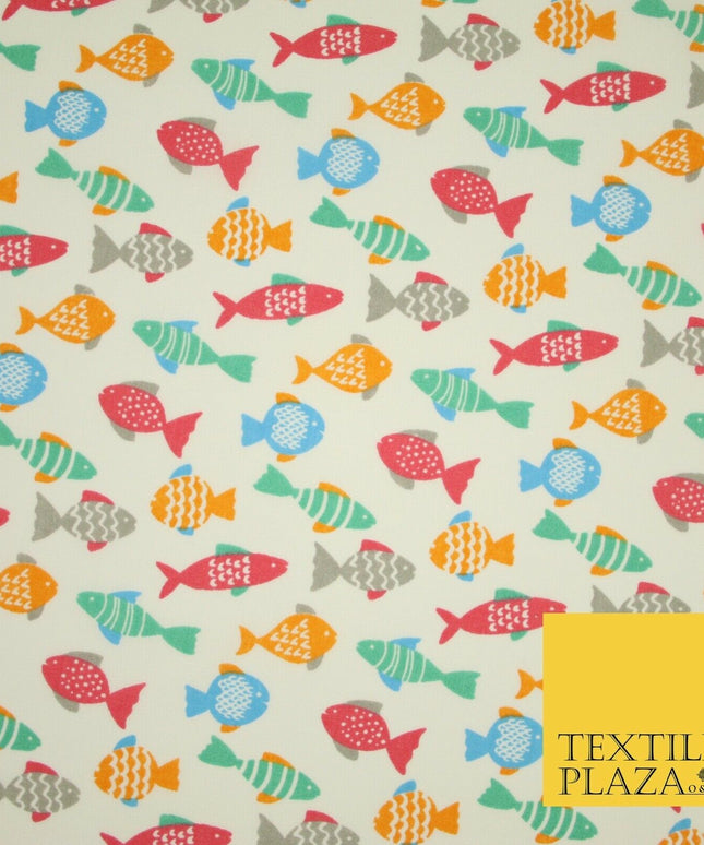 Multicolour Small Swimming Fish Printed Poly Cotton Fabric Polycotton Mask 45"
