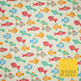 Multicolour Small Swimming Fish Printed Poly Cotton Fabric Polycotton Mask 45"