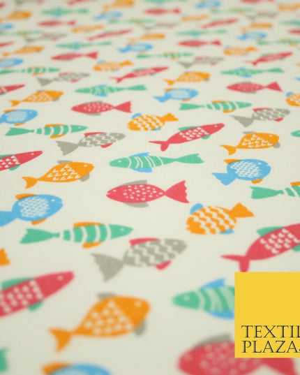 Multicolour Small Swimming Fish Printed Poly Cotton Fabric Polycotton Mask 45"