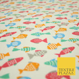 Multicolour Small Swimming Fish Printed Poly Cotton Fabric Polycotton Mask 45"
