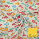 Multicolour Small Swimming Fish Printed Poly Cotton Fabric Polycotton Mask 45"