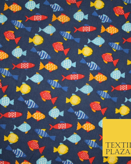 Multicolour Small Swimming Fish Printed Poly Cotton Fabric Polycotton Mask 45"