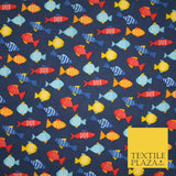 Multicolour Small Swimming Fish Printed Poly Cotton Fabric Polycotton Mask 45"