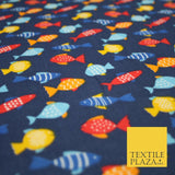 Multicolour Small Swimming Fish Printed Poly Cotton Fabric Polycotton Mask 45"