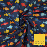 Multicolour Small Swimming Fish Printed Poly Cotton Fabric Polycotton Mask 45"