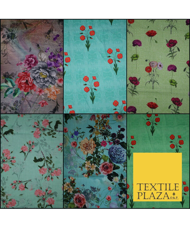 Mix Floral Digital Printed Cotton Feel Polyester Summer Soft Flower Dress Fabric