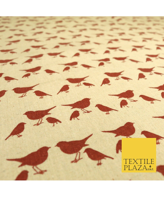 Maroon Robin Bird POLYCOTTON CANVAS Dress Fabric Craft Bags 60" Wide 1646