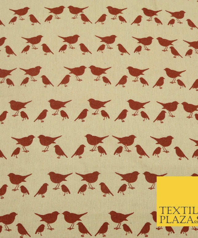 Maroon Robin Bird POLYCOTTON CANVAS Dress Fabric Craft Bags 60" Wide 1646