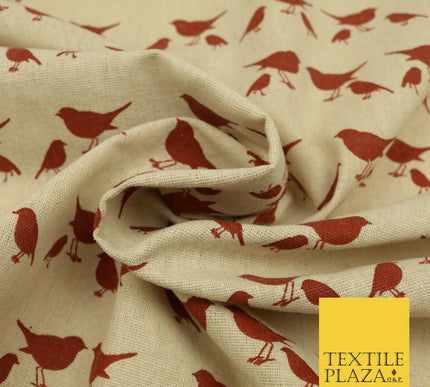 Maroon Robin Bird POLYCOTTON CANVAS Dress Fabric Craft Bags 60" Wide 1646