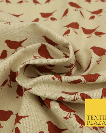 Maroon Robin Bird POLYCOTTON CANVAS Dress Fabric Craft Bags 60" Wide 1646