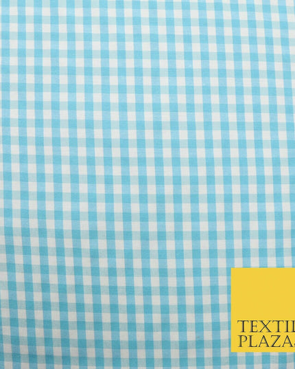Turquoise Blue White 4mm Gingham Square Check Polycotton Fabric Dress Craft 58"