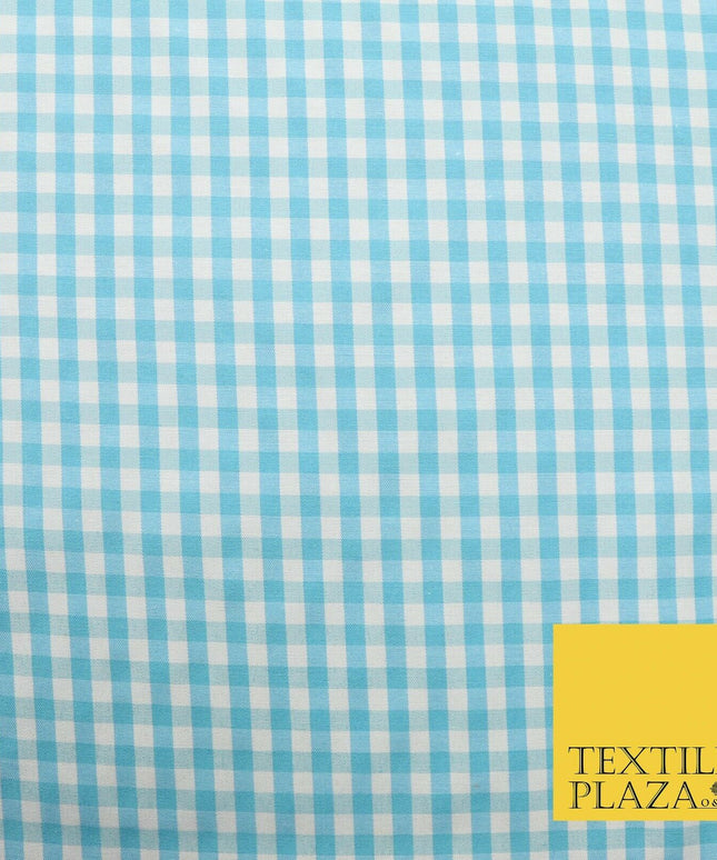 Turquoise Blue White 4mm Gingham Square Check Polycotton Fabric Dress Craft 58"
