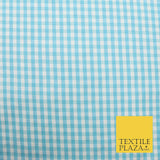 Turquoise Blue White 4mm Gingham Square Check Polycotton Fabric Dress Craft 58"