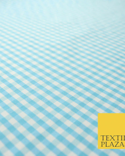 Turquoise Blue White 4mm Gingham Square Check Polycotton Fabric Dress Craft 58"
