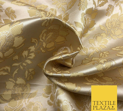 Luxury GOLD Floral Satin Jacquard Fabric Fancy Waistcoats Jackets 45" LA864