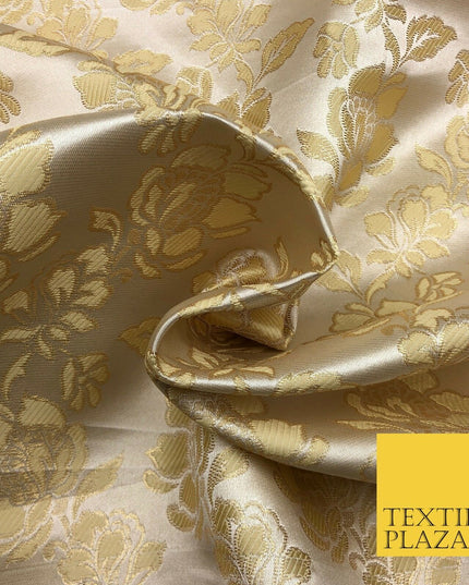 Luxury GOLD Floral Satin Jacquard Fabric Fancy Waistcoats Jackets 45" LA864