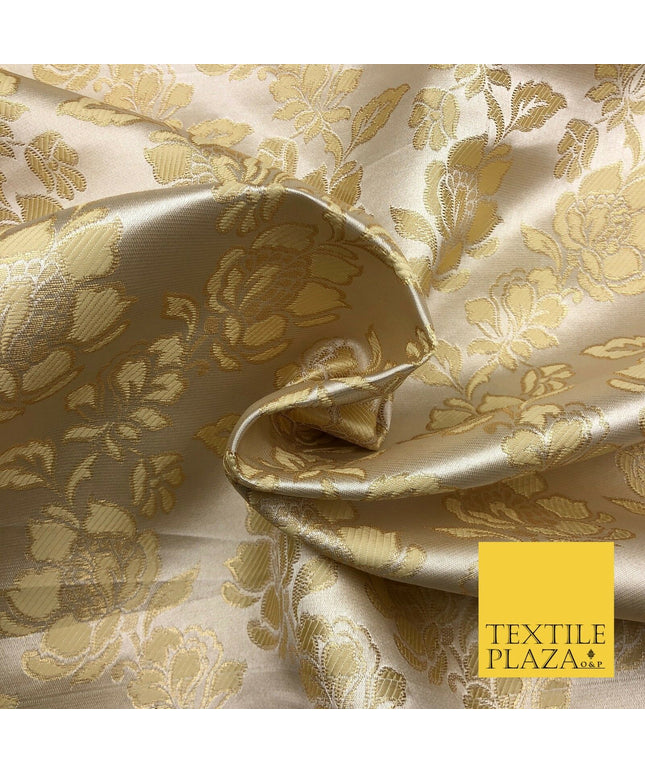 Luxury GOLD Floral Satin Jacquard Fabric Fancy Waistcoats Jackets 45" LA864