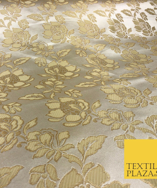 Luxury GOLD Floral Satin Jacquard Fabric Fancy Waistcoats Jackets 45" LA864