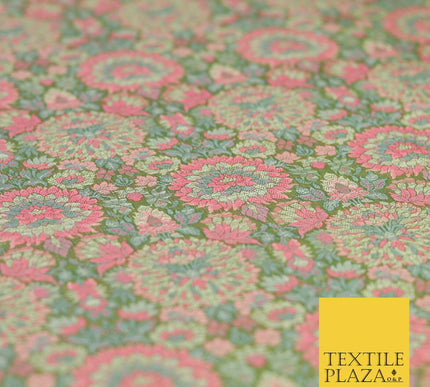 Green Pink Luxury Multi Flower PURE Benarsi Brocade Woven Dress Fabric Fancy1755