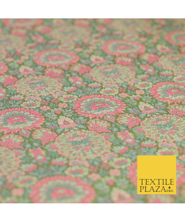Green Pink Luxury Multi Flower PURE Benarsi Brocade Woven Dress Fabric Fancy1755
