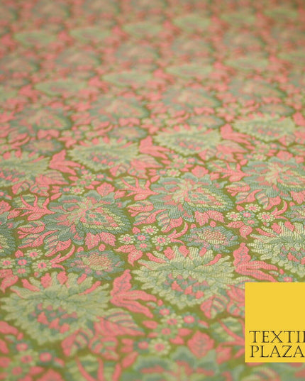Pink Luxury Floral PURE Benarsi Brocade Woven Fine Dress Fabric Fancy 1759