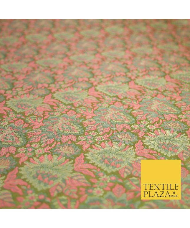 Pink Luxury Floral PURE Benarsi Brocade Woven Fine Dress Fabric Fancy 1759