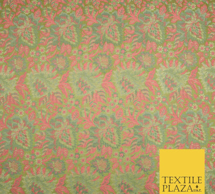 Pink Luxury Floral PURE Benarsi Brocade Woven Fine Dress Fabric Fancy 1759