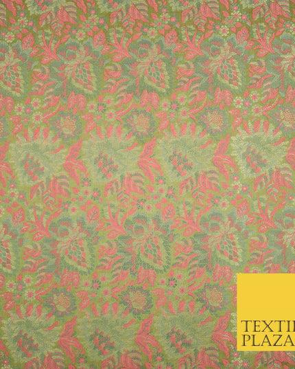 Pink Luxury Floral PURE Benarsi Brocade Woven Fine Dress Fabric Fancy 1759