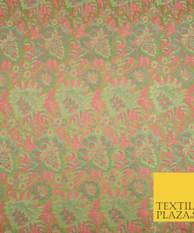 Pink Luxury Floral PURE Benarsi Brocade Woven Fine Dress Fabric Fancy 1759