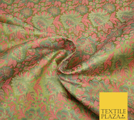 Pink Luxury Floral PURE Benarsi Brocade Woven Fine Dress Fabric Fancy 1759