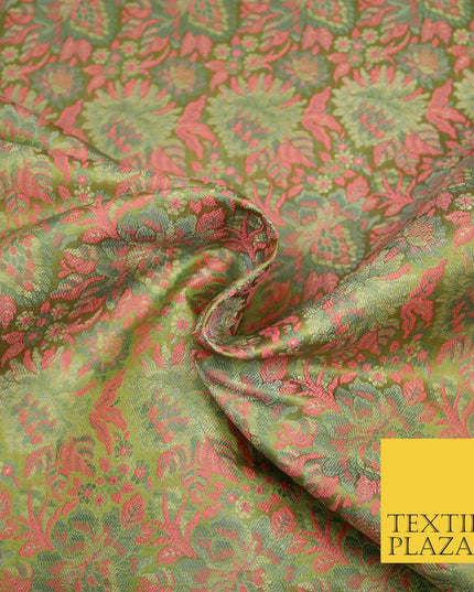 Pink Luxury Floral PURE Benarsi Brocade Woven Fine Dress Fabric Fancy 1759