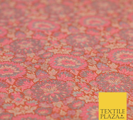 Pink Luxury Multi Flower PURE Benarsi Brocade Woven Dress Fabric Fancy 1757