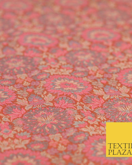 Pink Luxury Multi Flower PURE Benarsi Brocade Woven Dress Fabric Fancy 1757