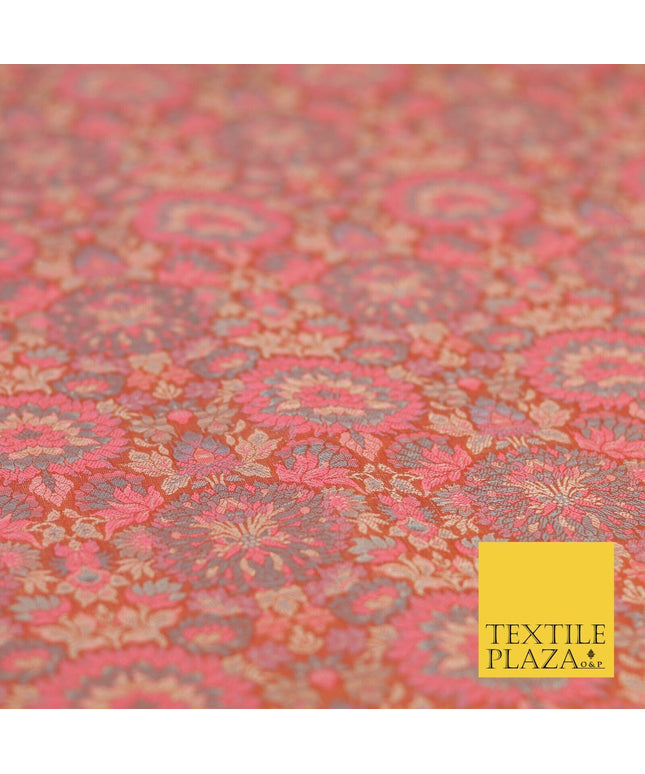 Pink Luxury Multi Flower PURE Benarsi Brocade Woven Dress Fabric Fancy 1757