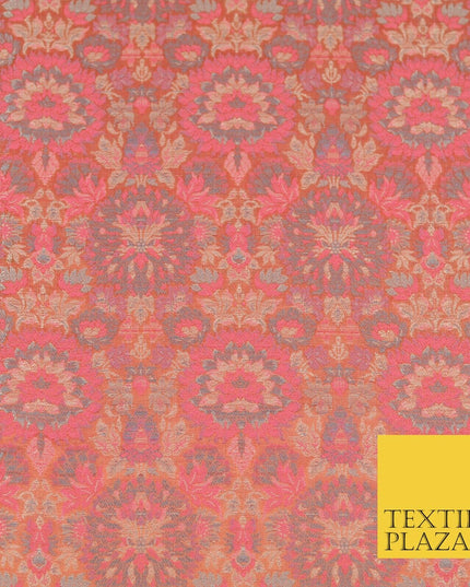 Pink Luxury Multi Flower PURE Benarsi Brocade Woven Dress Fabric Fancy 1757