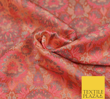 Pink Luxury Multi Flower PURE Benarsi Brocade Woven Dress Fabric Fancy 1757
