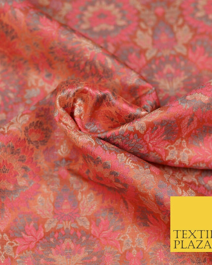 Pink Luxury Multi Flower PURE Benarsi Brocade Woven Dress Fabric Fancy 1757