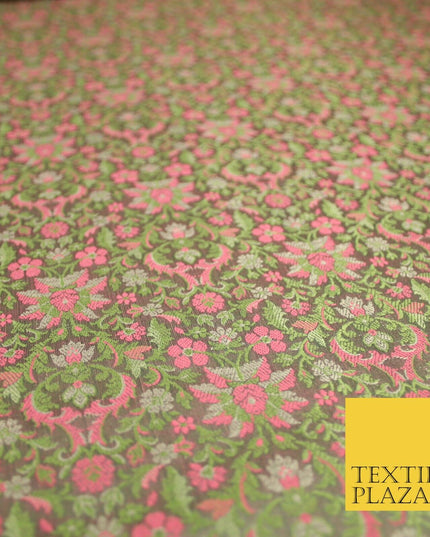 Mauve Luxury Floral PURE Benarsi Brocade Woven Fine Dress Fabric Fancy 1760
