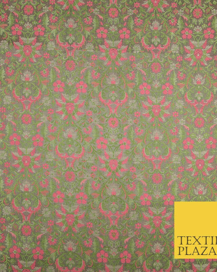 Mauve Luxury Floral PURE Benarsi Brocade Woven Fine Dress Fabric Fancy 1760
