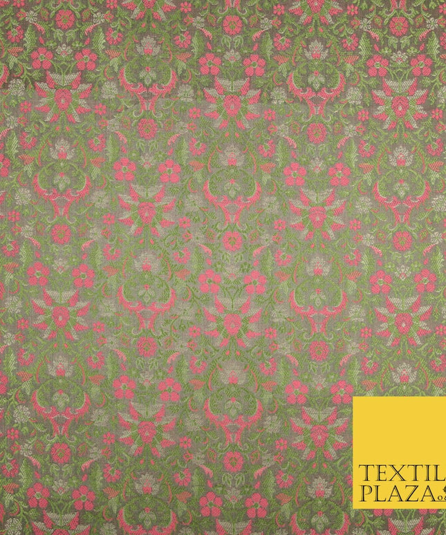 Mauve Luxury Floral PURE Benarsi Brocade Woven Fine Dress Fabric Fancy 1760