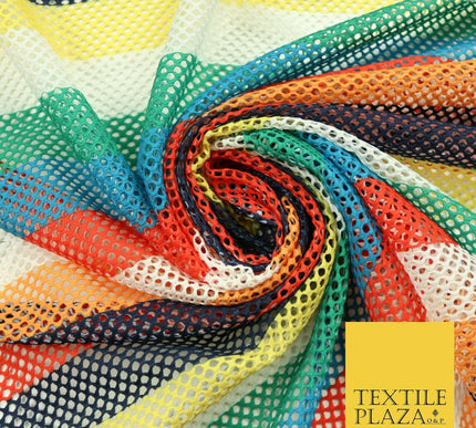 Colourful Striped Fish Net Airtex 4mm Hole Mesh Stretch Polyester Material 4343